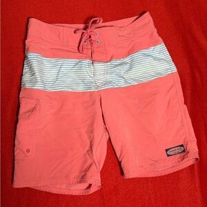 Vineyard Vines Men's Coral & Stripe Bathing Suit Board Shorts Sz 30